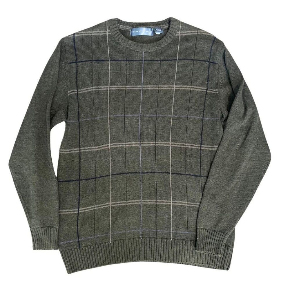 Oscar De La Renta | Green Plaid Sweater Crew Neck
